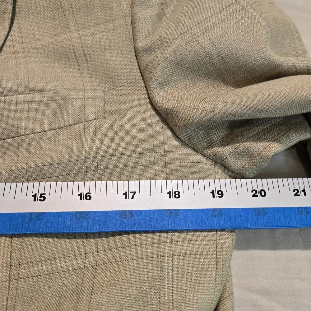 Joseph & Feiss Silk Wool Blend Beige Windowpane Blazer Sports Coat Size 41R